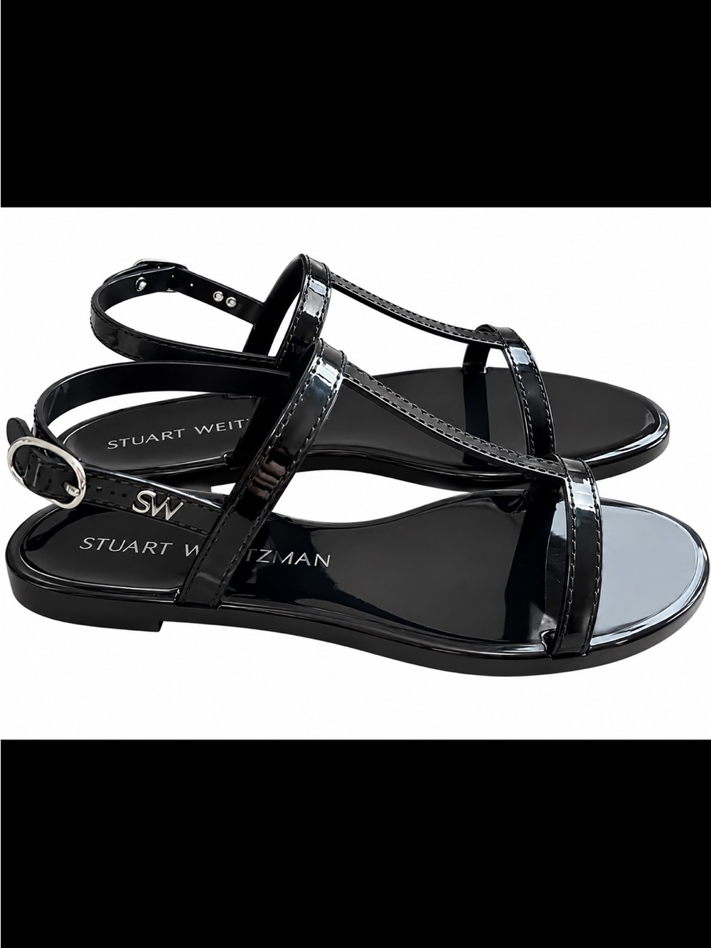Stuart Weitzman Sallie T-Strap Jelly Sandal Black US 9